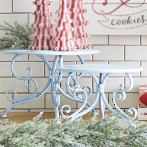 NEW RAZ Set of 2 Blue Metal Risers for Mrs. Claus Kitchen